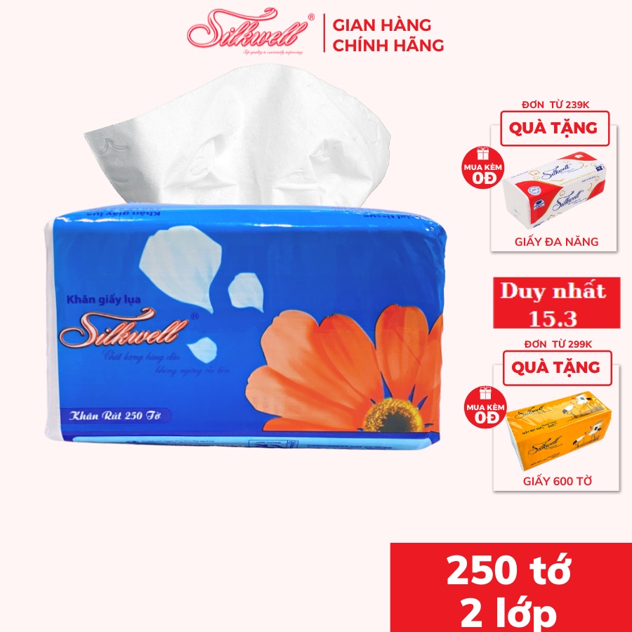 Khăn giấy ăn giấy lụa SILKWELL 250 tờ khổ 14 mềm mịn chính hãng