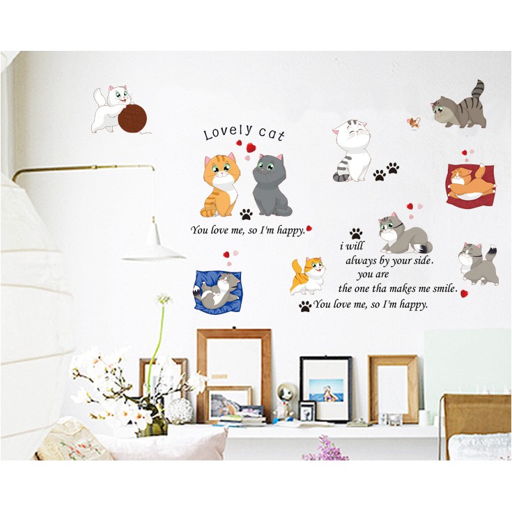 Decal trang trí tường Những Mèo Con siêu quậy Lovely Cat