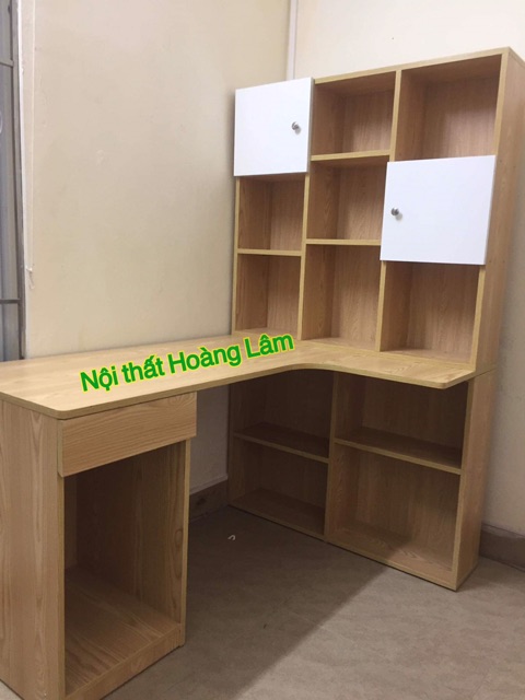 Bàn học góc liền giá sách chữ L