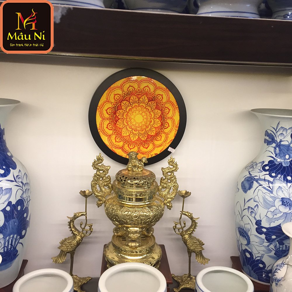 Đẹp - HÀO QUANG PHẬT đường kính 30cm, khung sắt, in tranh trúc chỉ -treo sau tượng thờ phật, trang trí rất đẹp