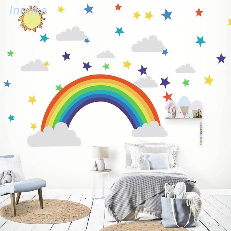 Miếng Dán Tường Bằng Pvc Tự Dính Họa Tiết Cầu Vồng / Ngôi Sao Hoạt Hình Trang Trí Phòng Khách / Phòng Ngủ Cho Bé