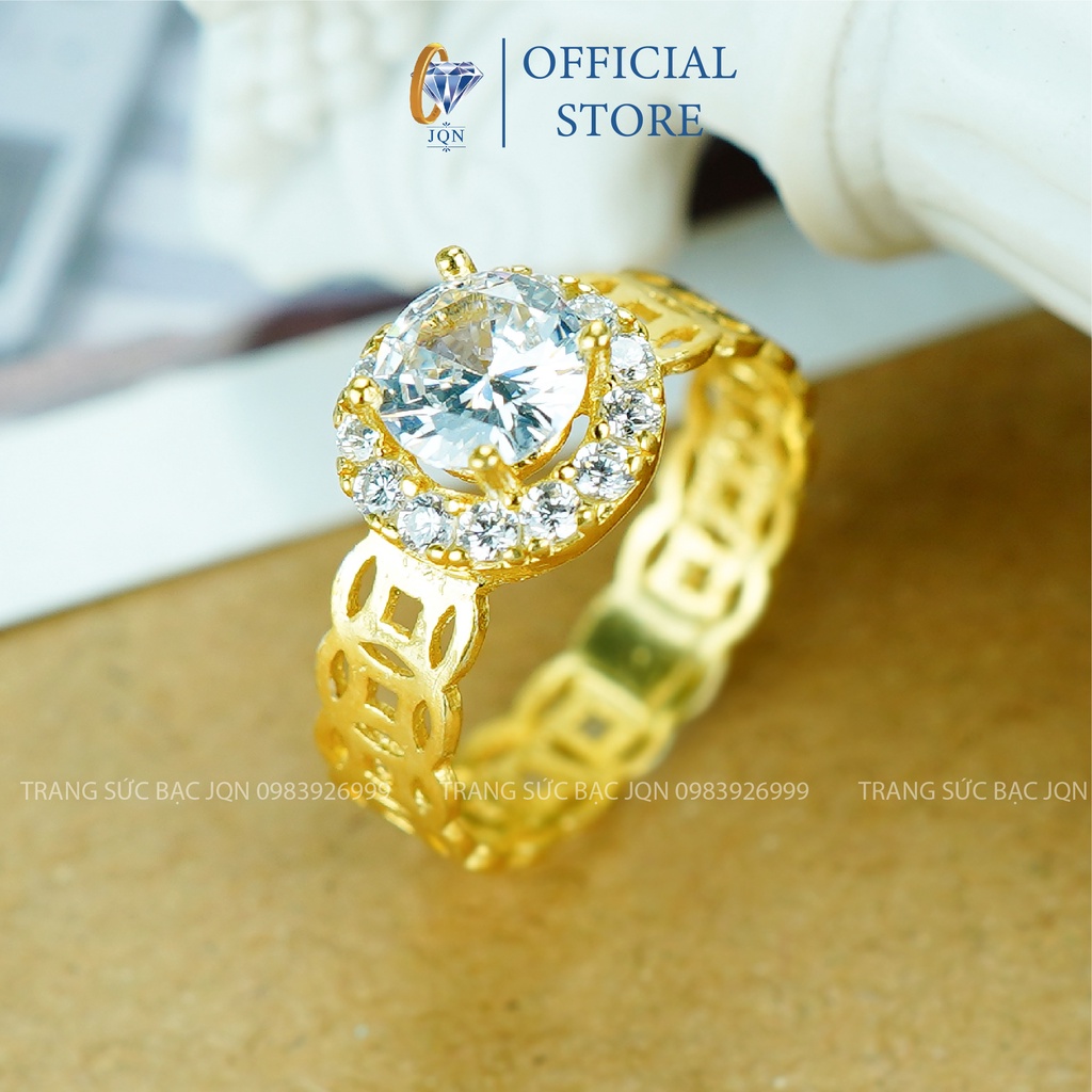 Nhẫn Kim Tiền JQN Nhẫn Bạc Ta Đính Đá Tròn N50