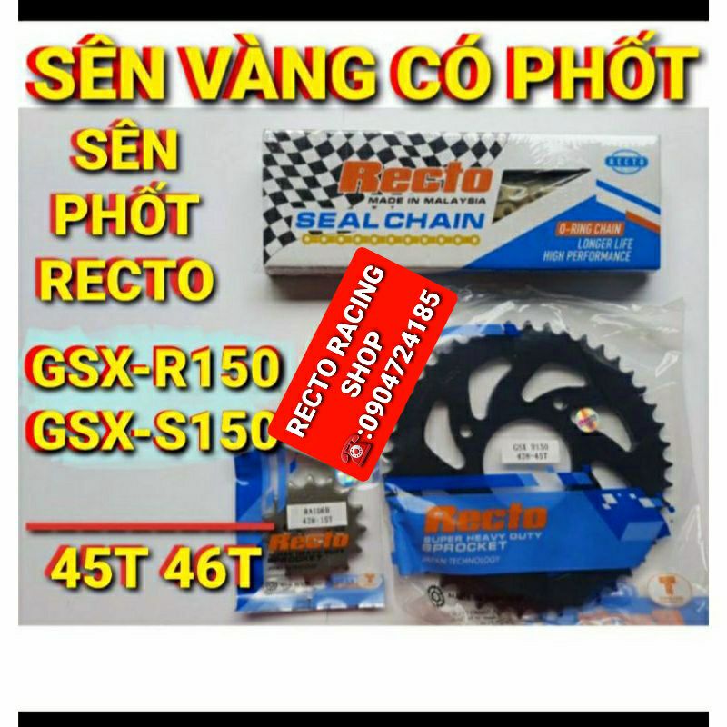 NHÔNG SÊN DĨA SUZUKI GSX-R150/GSX-S150 SÊN PHỐT CAO CẤP RECTO MALAYSIA DĨA 45T 46T NHÔNG 14T 15T