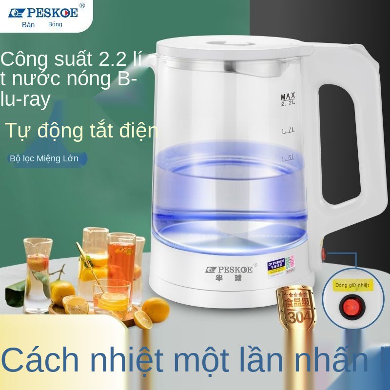 Bán cầu thủy tinh cách nhiệt ấm đun nước điện gia dụng inox 304 sức khỏe trà dung tích lớn