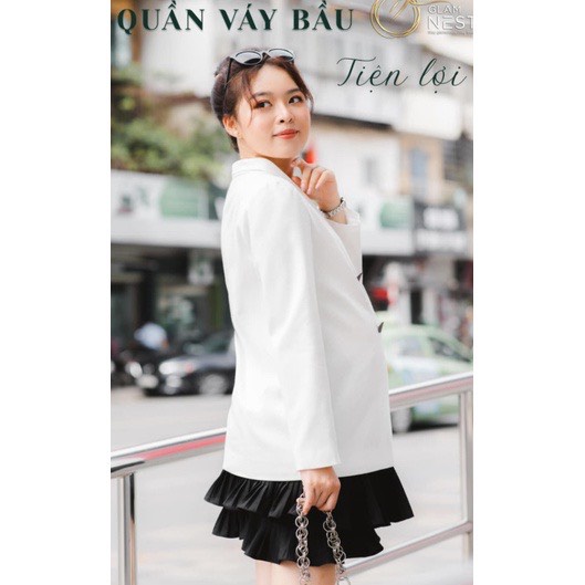 Chân váy bầu xếp li 2 tầng thời trang bầu teen màu nâu,đen (Ảnh thật phía sau)