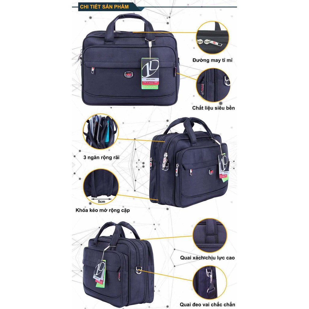 Cặp laptop nam nữ, có thể mở rộng thêm 5cm, nhiều ngăn, cặp văn phòng Kim Long KL18 đen | BigBuy360 - bigbuy360.vn