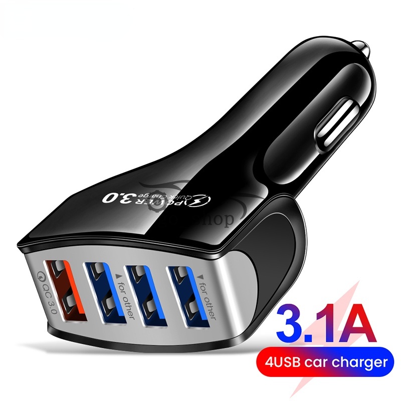 Tẩu Sạc 4 Cổng USB 3A 12V Tích Hợp Bật Lửa Thuốc Lá Điện Tử Cho Xiaomi Samsung