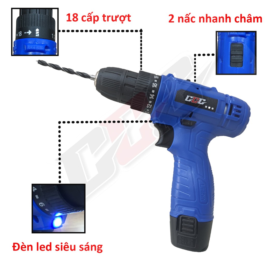 Máy khoan Pin bắt vít cầm tay không dây chính hãng GGG kèm sạc ML 120 | Tặng 2 pin và hộp 24 phụ kiện