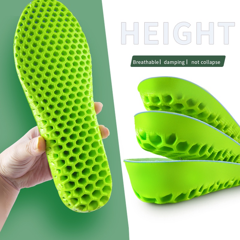 Hàng Có Sẵn! Đế Lót Giày Tăng Chiều Cao 1 / 2 / 3 Cm Phối Lưới Thoáng Khí Chống Sốc Màu Sắc Xanh Lá Dành Cho Nam Và Nữ