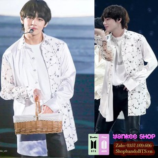 Áo BTS Mặc - Sơ Mi V Taehyung Dài Tay Trắng