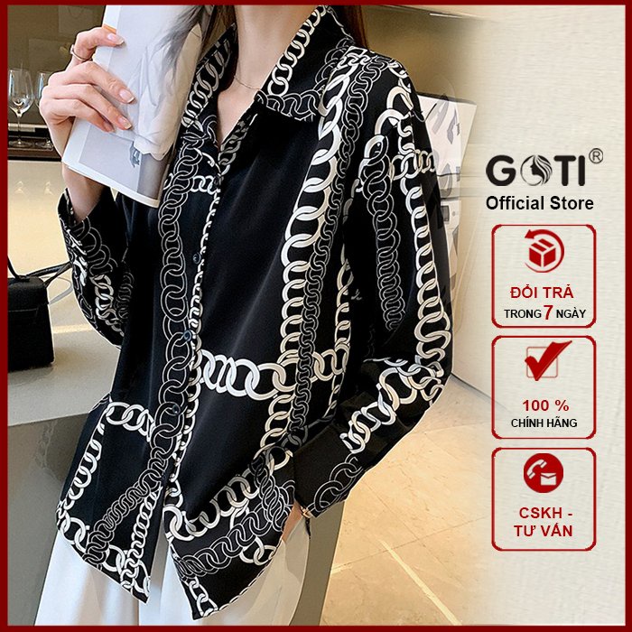 GOTI - Nhiều Màu - Áo Kiểu Hàn Quốc Nữ Tính Dạng Áo Kiểu Tay Dài In Họa Tiết Mắt Xích – THỜI TRANG CÔNG SỞ NỮ 3A31