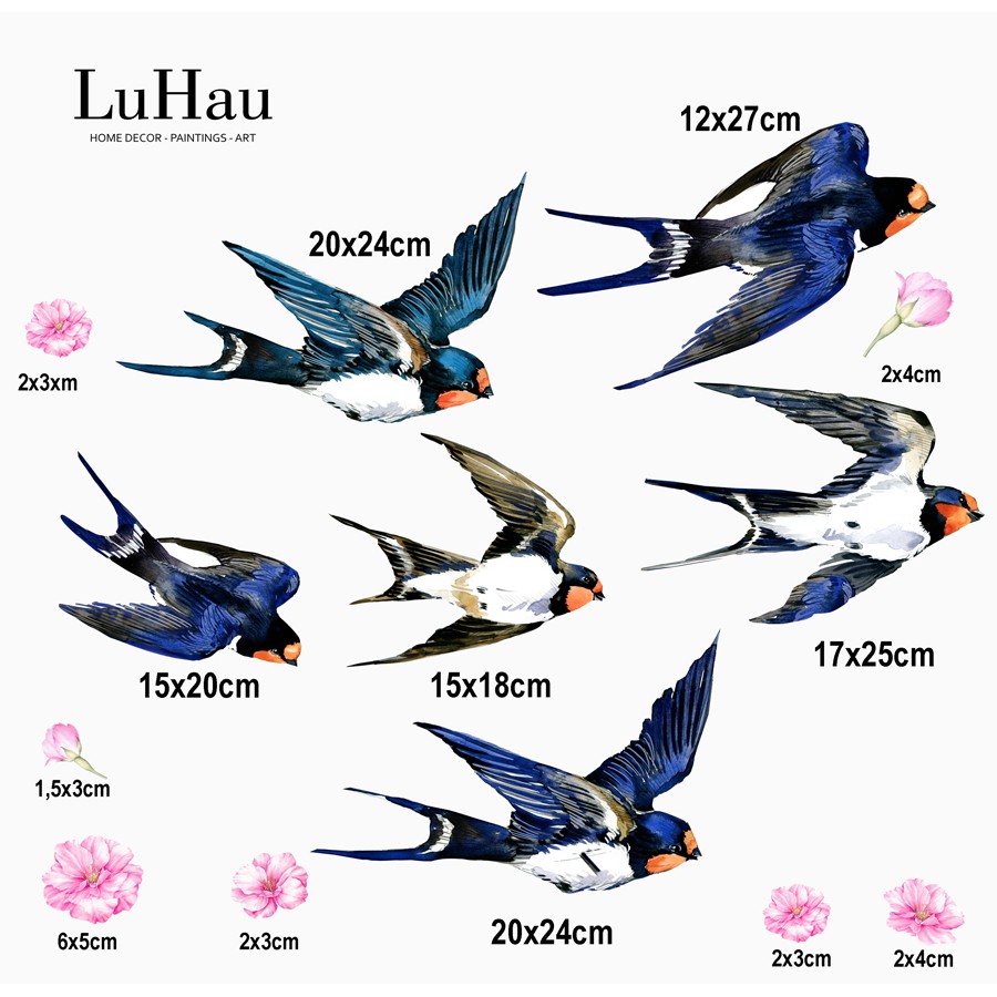 Tranh gỗ decor tạo hình 3D Én Xuân, tranh dán tường phòng khách phong thủy tốt, gắn sẵn băng dính nano chỉ bóc và dán