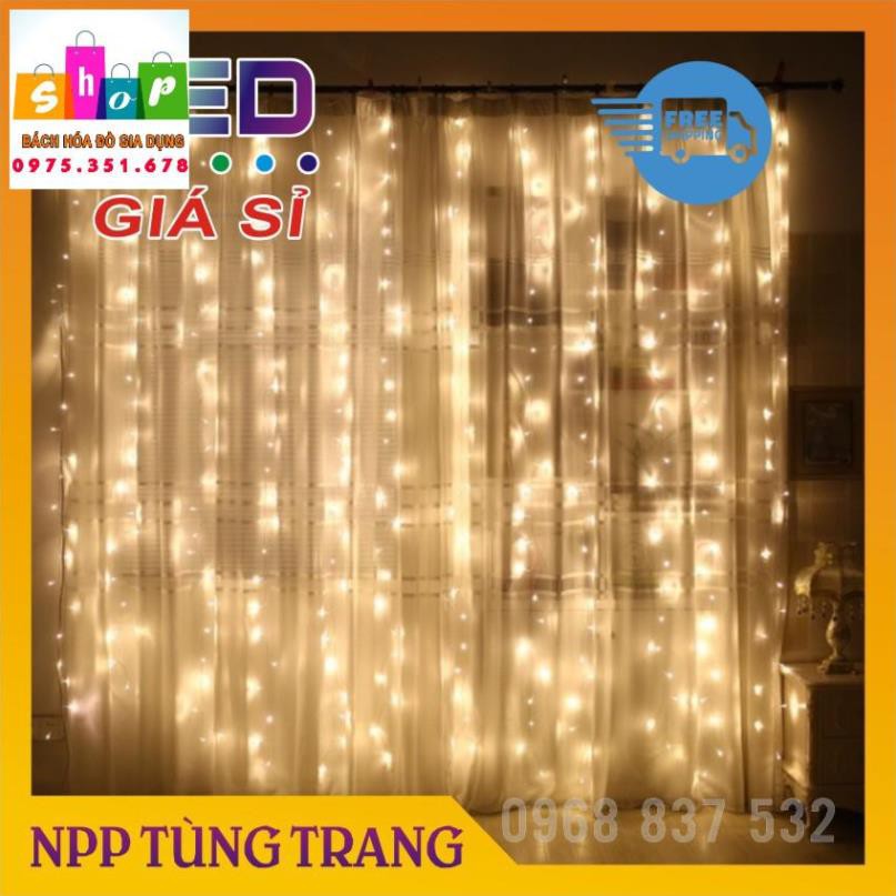 Đèn Rèm mành 3x3m 10 Dây Thả, Đèn Led Rèm Mưa Màu Vàng Ấm Trang Trí Background-Giadung24h