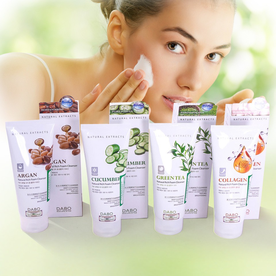 Sữa Rửa Mặt Thiên Nhiên Cao Cấp 3 in 1 Dabo Natural Rich Foam Cleanser 180ml - Hàn Quốc Chính hãng