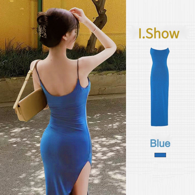 Đầm Hai Dây Màu Đen Dáng Dài Xẻ Tà Thời Trang Mùa Hè Quyến Rũ Cho Nữ