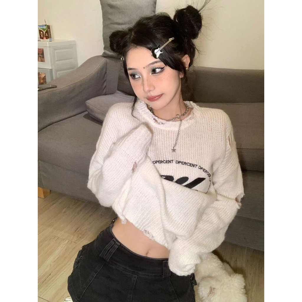 Áo Sweater Tay Dài Cổ Tròn Thêu Chữ Thời Trang Mùa Thu Cho Nữ