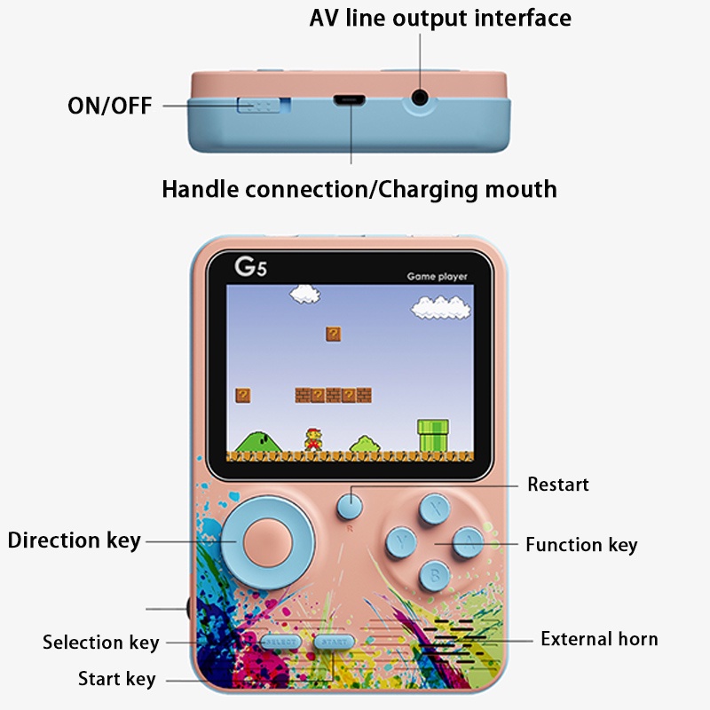 Máy Chơi game Super Mario G5 Sup Cầm Tay Mini 500 Trò Chơi Màn Hình HD Sạc Được
