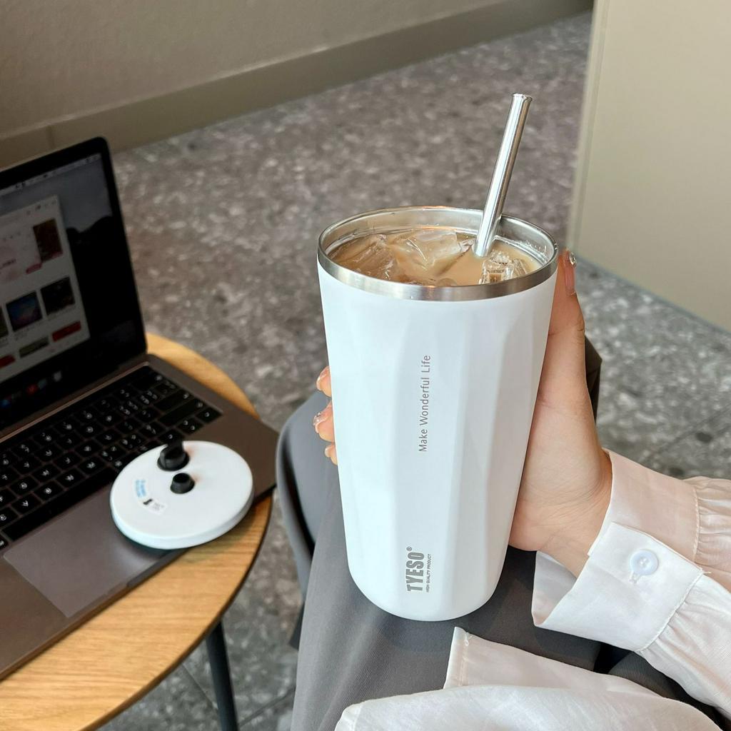 Ly giữ nhiệt Tyeso chính hãng 600ml kèm ống hút, chất liệu inox 304 giữ nhiệt nóng lạnh 10H