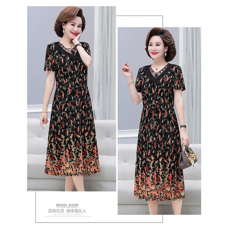 Đầm Chiffon Tay Ngắn Cỡ Lớn Thời Trang Cho Phụ Nữ Trung Niên
