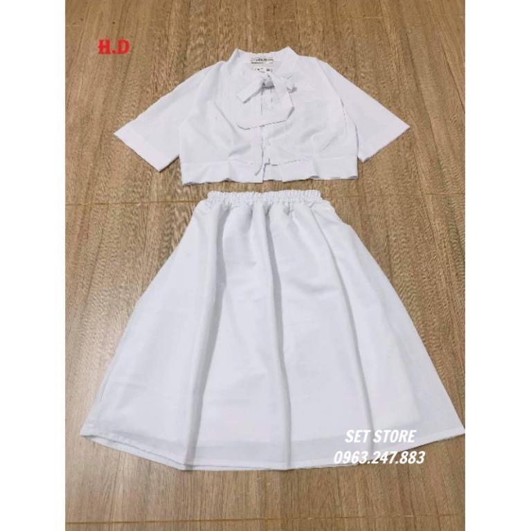 Đầm Trắng nữ,Set váy nơ cổ dáng xòe tiểu thư tôn dáng xinh xịn mịn - l | BigBuy360 - bigbuy360.vn