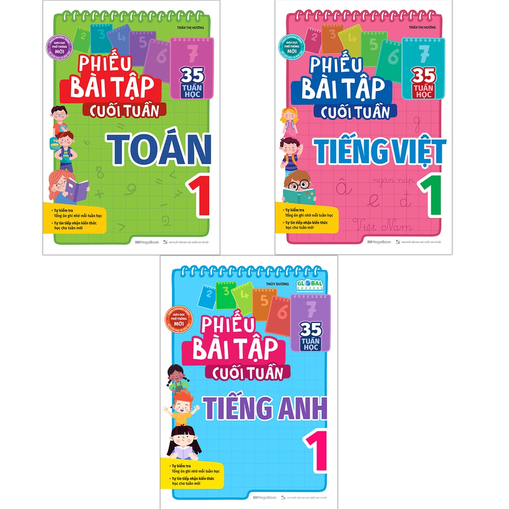 Sách Combo Phiếu Bài Tập Cuối Tuần Toán, Tiếng Việt, Tiếng Anh Lớp 1