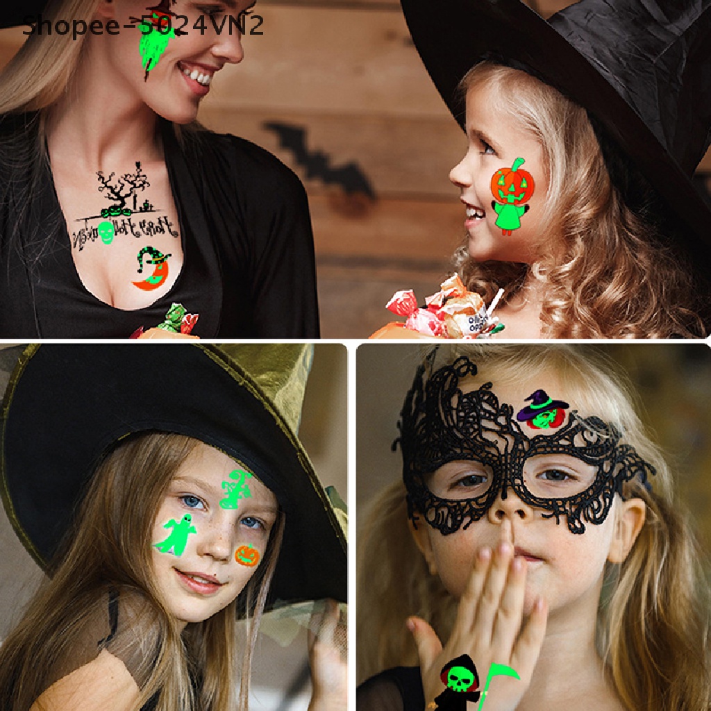 Set 10 Hình Xăm Dán Dạ Quang Chống Nước Chủ Đề Halloween