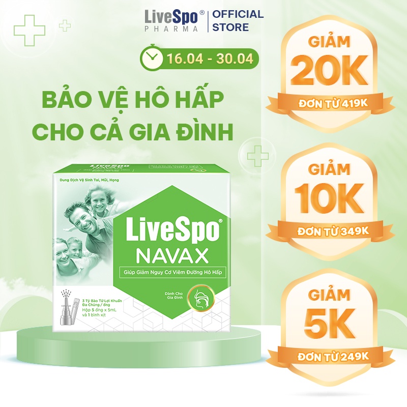 Bình xông xịt mũi - nước muối sinh lý bào tử lợi khuẩn LiveSpo Navax Family - Làm sạch và thông đường hô hấp 5 ống x 5ml