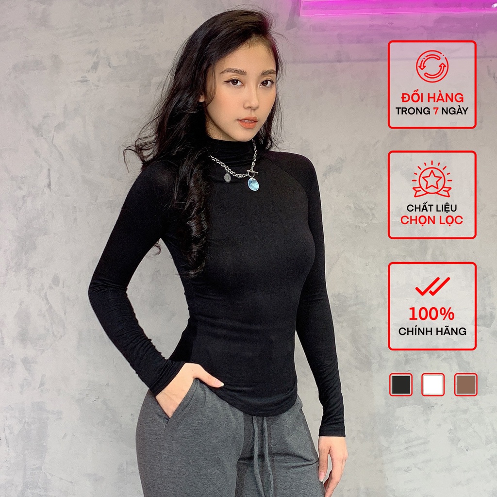 Áo Dài Tay Cổ 3 Phân Dáng Thường BUSY Co Giãn Ôm Sát DT3T