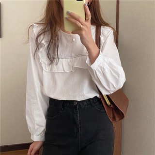 Áo babydoll trắng chỉ đen bèo YA Friday