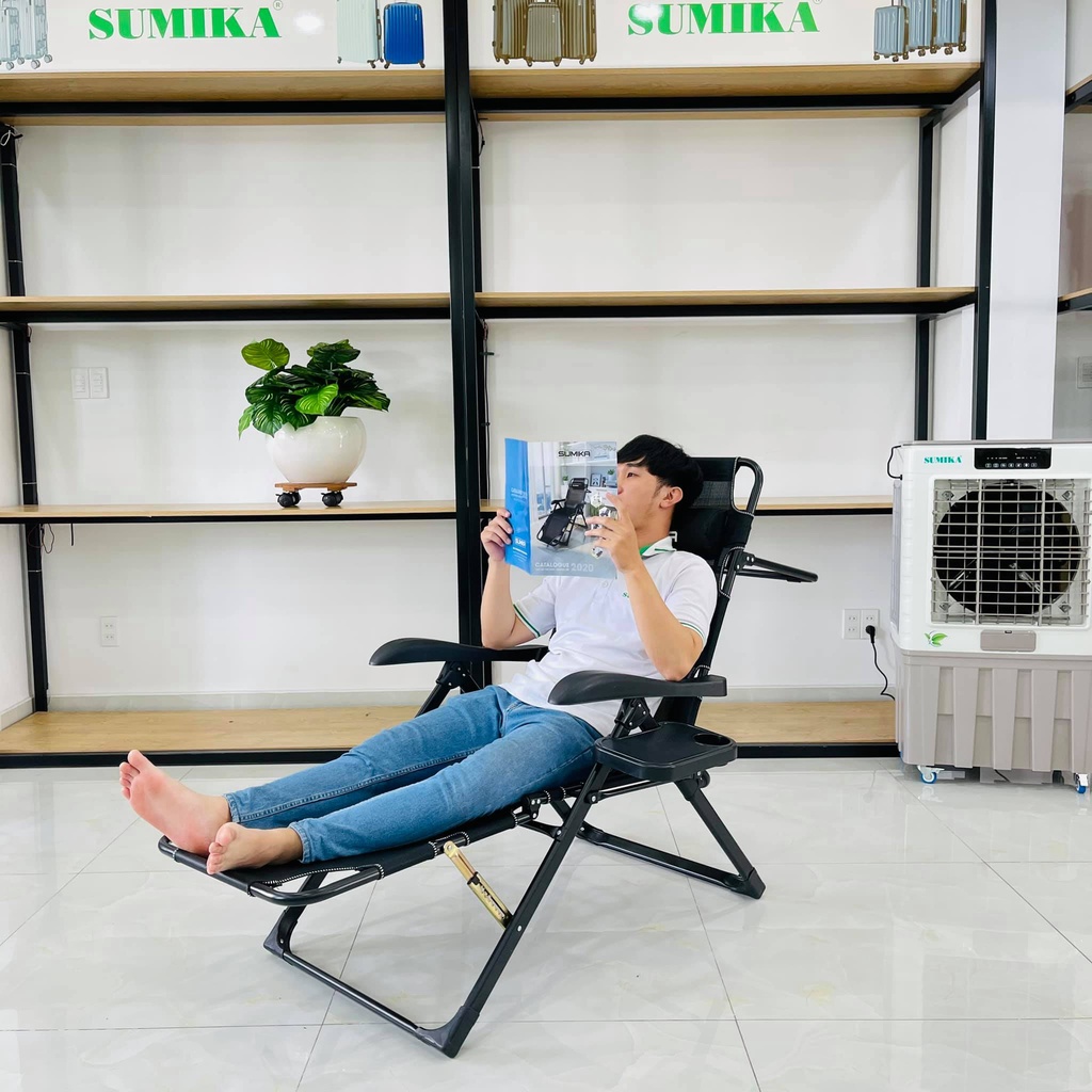 Ghế xếp thư giãn SUMIKA 168, có thể ngã giường nằm, vải lưới thoáng mát