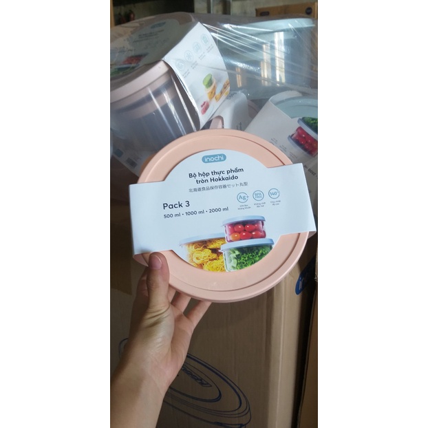 Bộ 3 hộp thực phẩm Cao Cấp INOCHI Hokkaido To (Tròn, Chữ Nhật, Vuông) 750-1500-2500ml