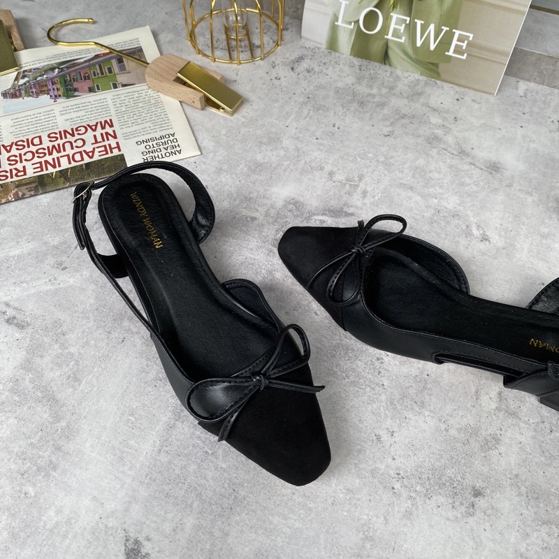 Giày cao gót nữ mũi vuông Toffly Slingback Captoe phối nơ cao 3cm size 35 đến size 42 cho nàng ngoại cỡ - Toffly Shoes