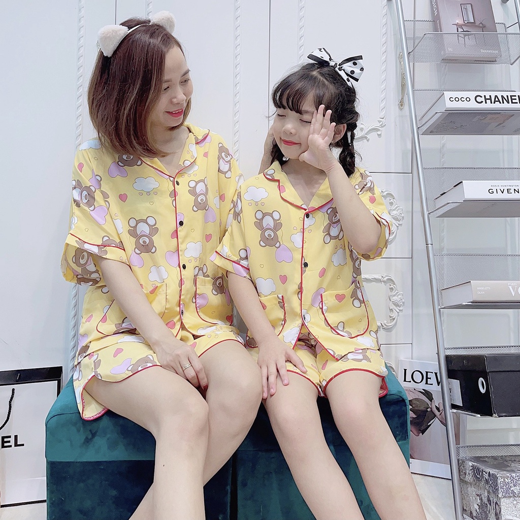 Bộ Pizama cộc tay Mẹ và Bé từ 16-60kg chất lụa Mago cao cấp❤️Bộ quần áo mặc nhà ❤️Sét mẹ và bé - M0030