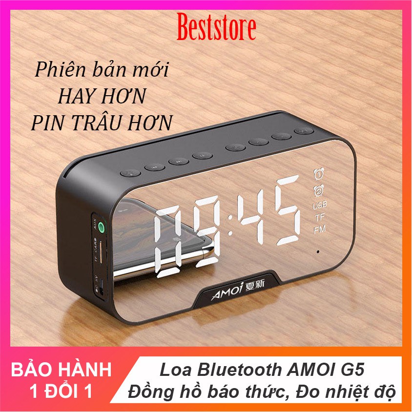 Loa bluetooth đồng hồ G5, loa mini không dây nghe nhạc làm đèn ngủ màn hình soi gương