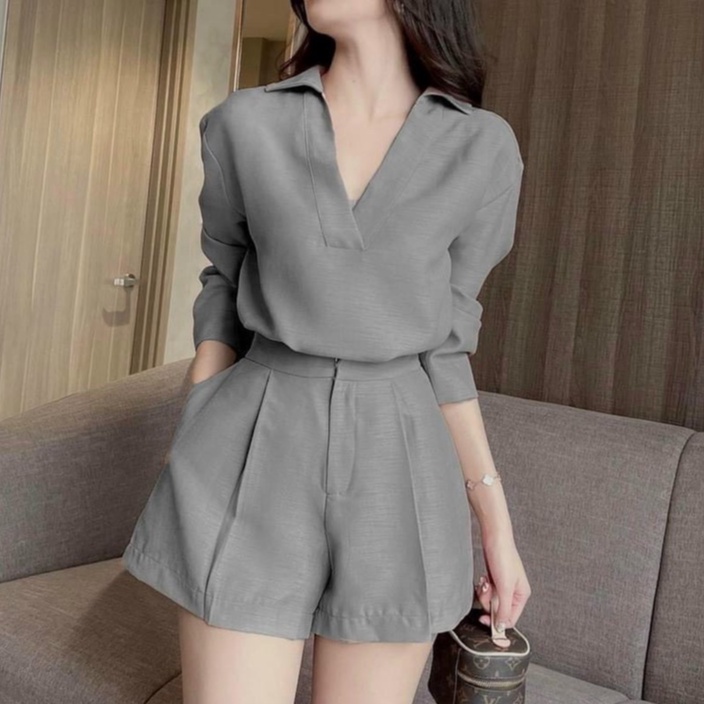 Sét bộ đi chơi cổ vets ,tay ngắn ,quần ngắn có túi,phối màu sắc nổi bật sang chảnh