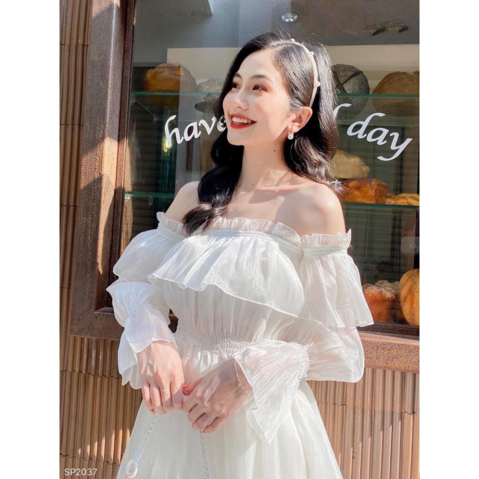 Đầm Nữ Hàng Xưởng VNXK Kiểu Trễ Vai Tay Dài Chip Eo 2 Tầng May Hai Lớp Có Mút Ngực mắc Dự Tiệc Dạo Phố | BigBuy360 - bigbuy360.vn