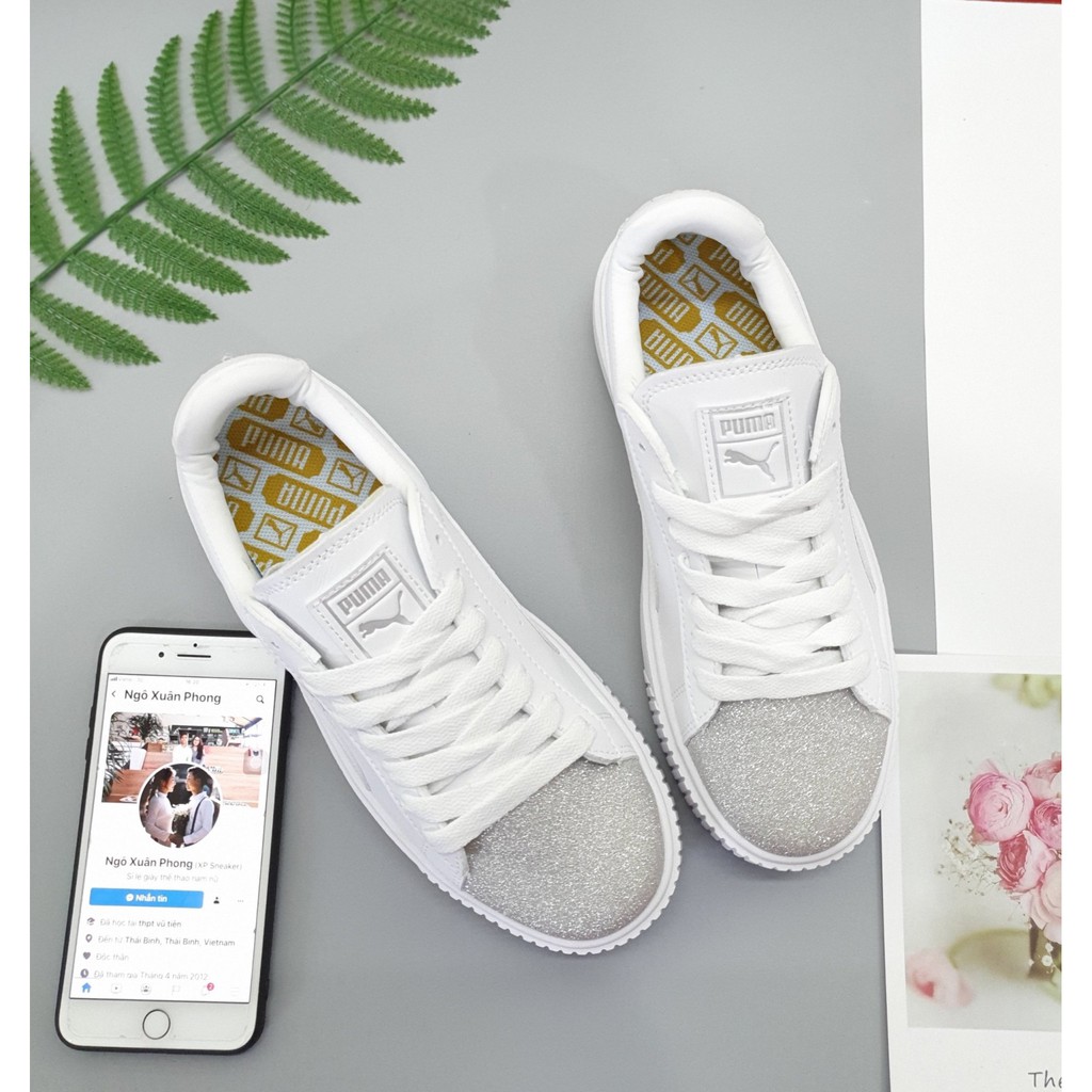 Giày thể thao sneaker Pu.Ma nhũ bạc hàng chất lượng cao