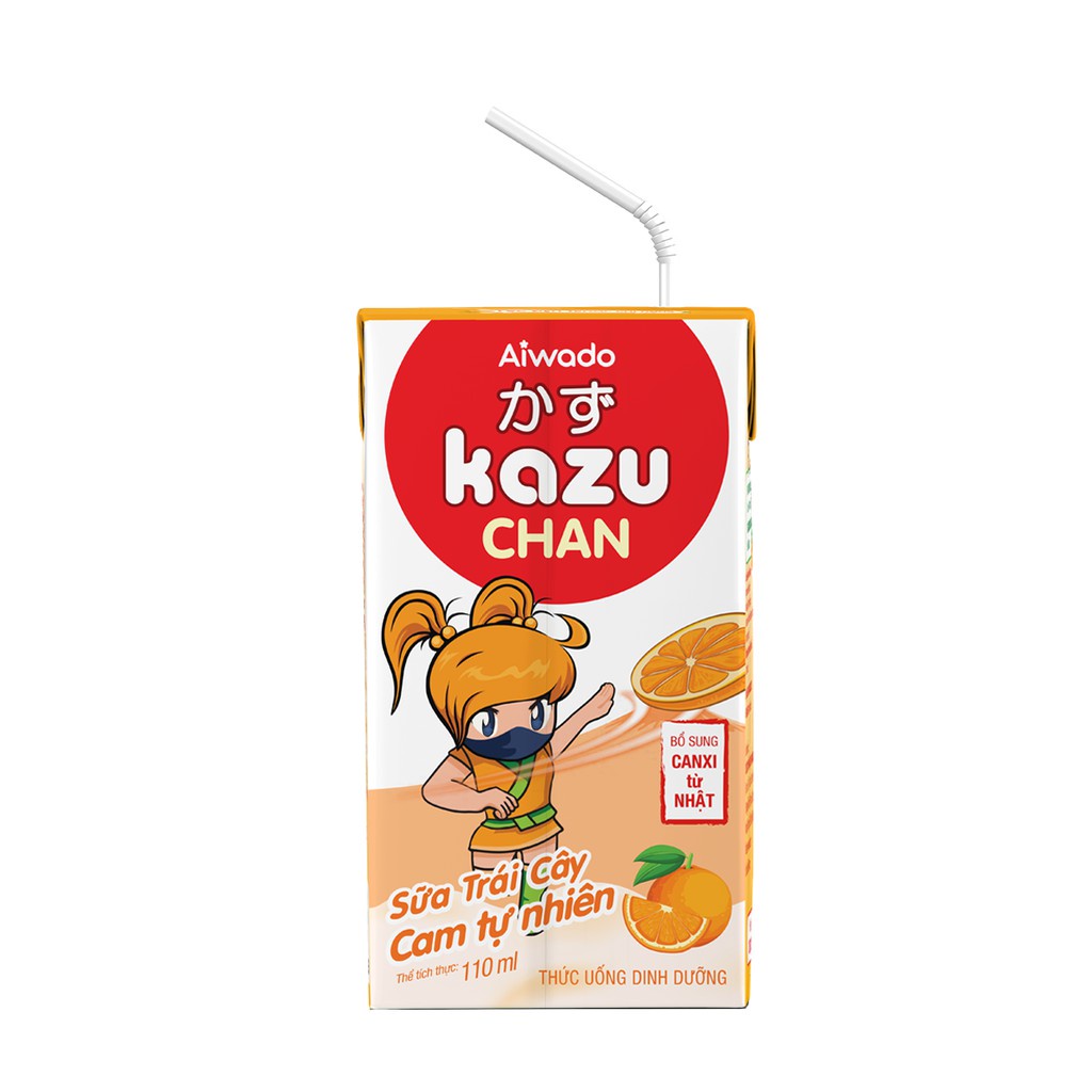 Aiwado Kazu Chan - Sữa trái cây Cam tự nhiên (Thùng 48 hộp 110ml)