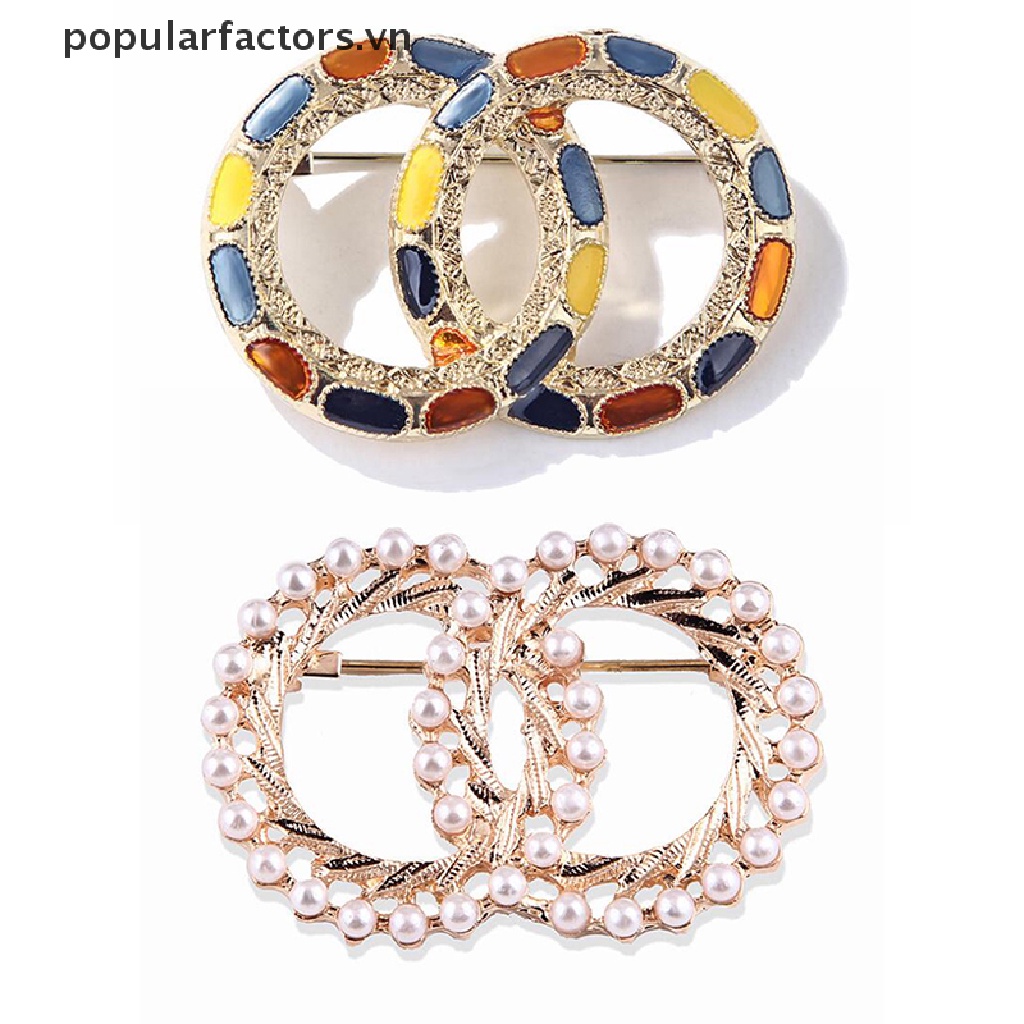 Ghim Cài Áo / Khăn Choàng Hình Tròn Tráng Men Nhiều Màu Đính Ngọc Trai Sang Trọng