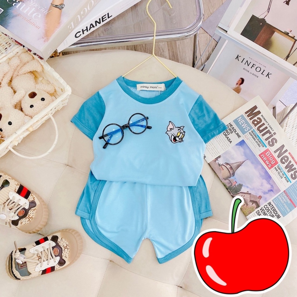 Quần Áo Trẻ Em, Bộ Minky Mom Cộc Tay Chất Thun Lạnh Thêu Hình Chuột Mèo