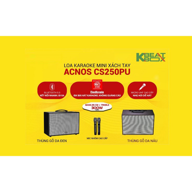 Loa karaoke xách tay ACNOS KBEATBOX CS250SON - Bass 2.5 tấc, công suất 300W - Dàn karaoke di động tiện lợi - Hát karaoke