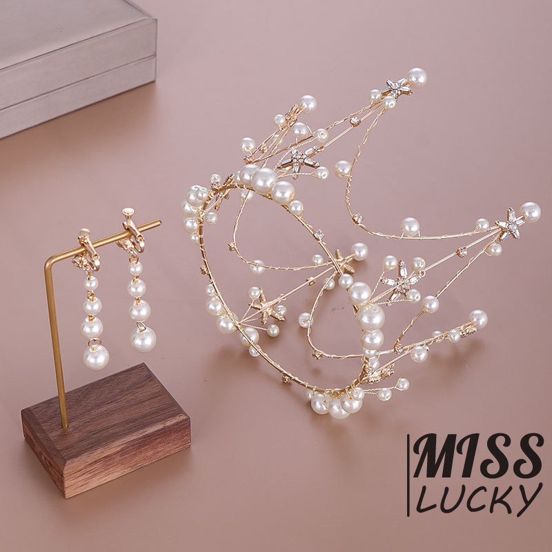 Bộ vương miện và bông tai đính đá cho nữ