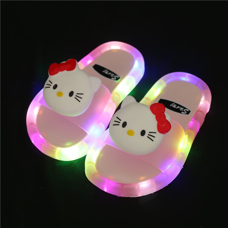 Dép quai ngang họa tiết Hello Kitty viền có đèn LED phát sáng đáng yêu dành cho trẻ em chọn size inbox