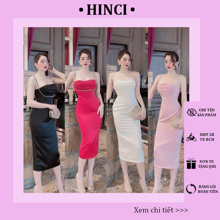 Váy Body 2 Dây - Đầm Dự Tiệc Body Satin Lụa, Dây Đính Kèm Hạt Cực Sang Chất Liệu Lụa Mịn, Đỏ, Đen, Trắng, Hồng [217]