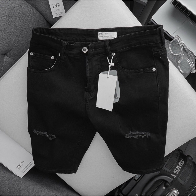 Quần short jean nam 02 màu đen trắng| Quần ngố nam jean co giản hàng cáo cấp