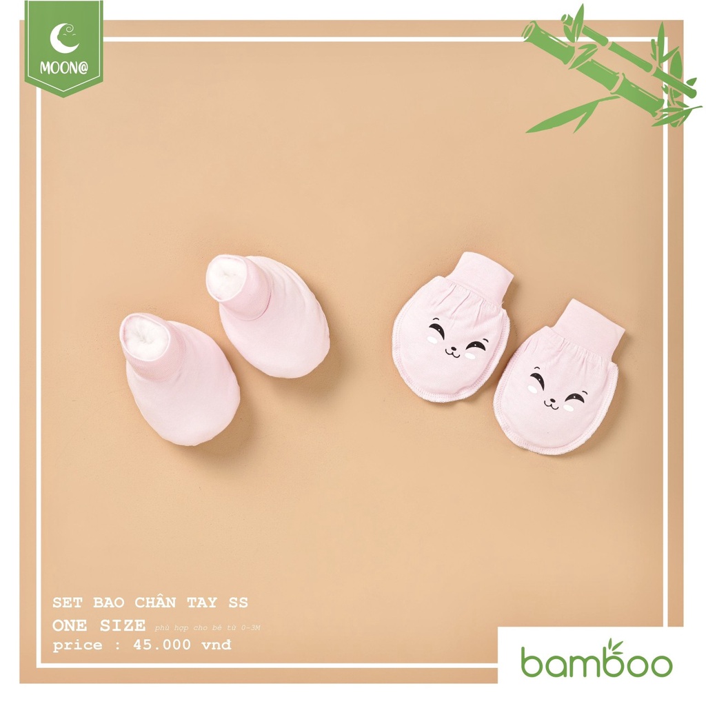 Bao tay chân và mũ Moon họa tiết chất cotton cao cấp cho bé