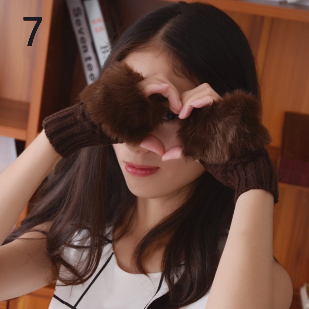 Găng tay hở ngón lông thỏ giả thời trang Y2K Vintage Style