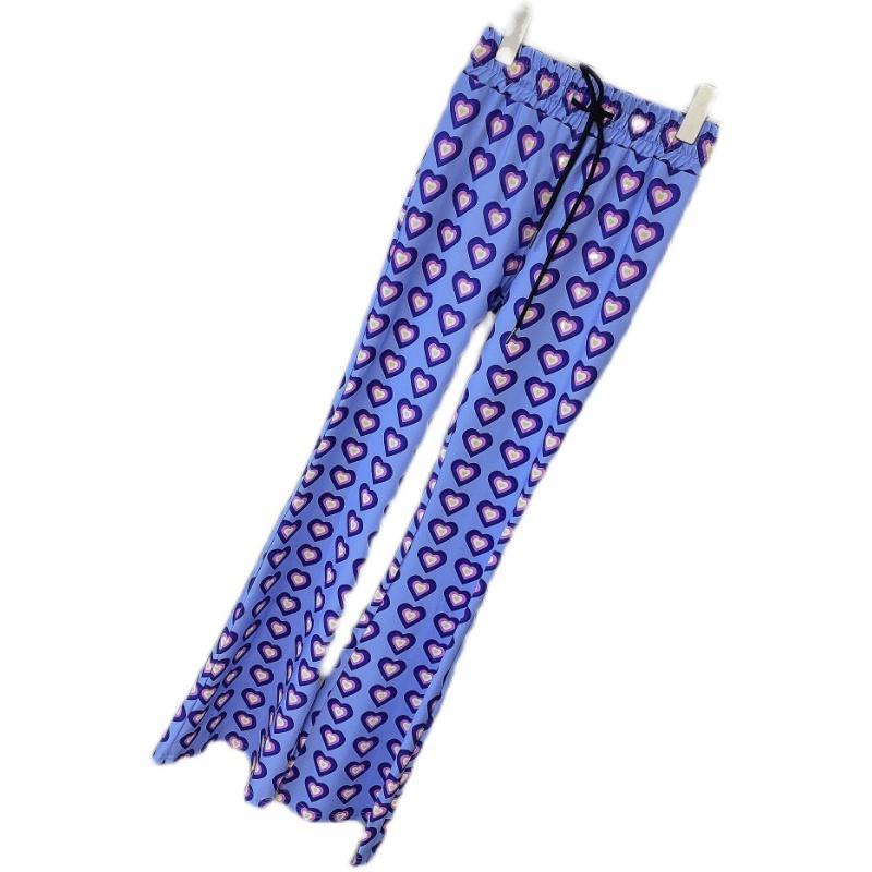 [Bộ Trang Phục Dạo Phố] Quần Dài Ống Loe Ôm Dáng Co Giãn In Hình Trái Tim Màu Hồng