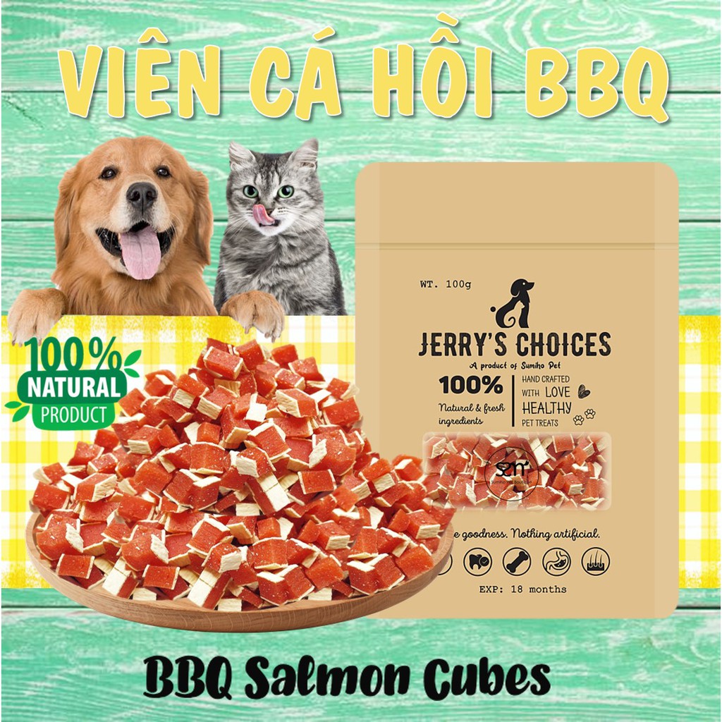Bánh thưởng cho chó Jerry's Choices (Viên cá hồi BBQ) 100gr/túi