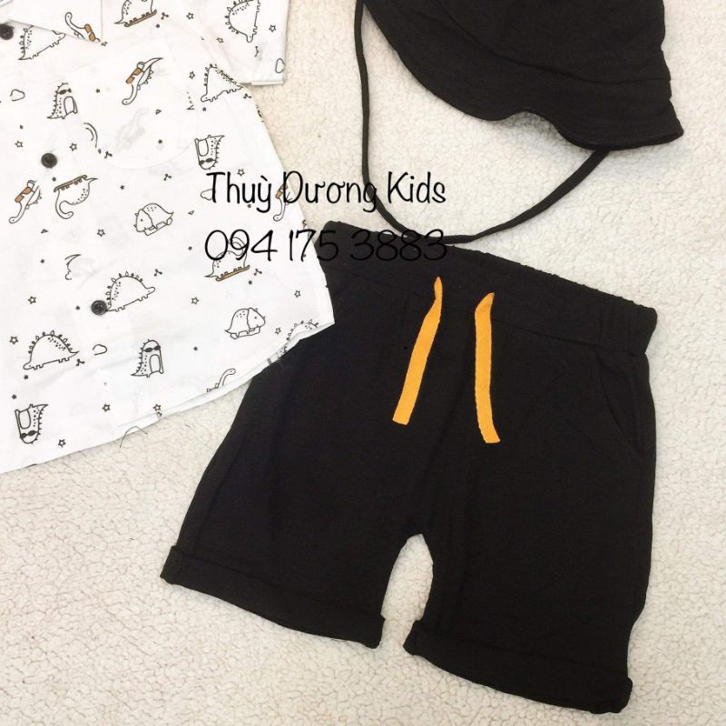 Bộ hè Hm áo sơ mi họa tiết khủng long kèm quần và mũ cho bé 1-5y